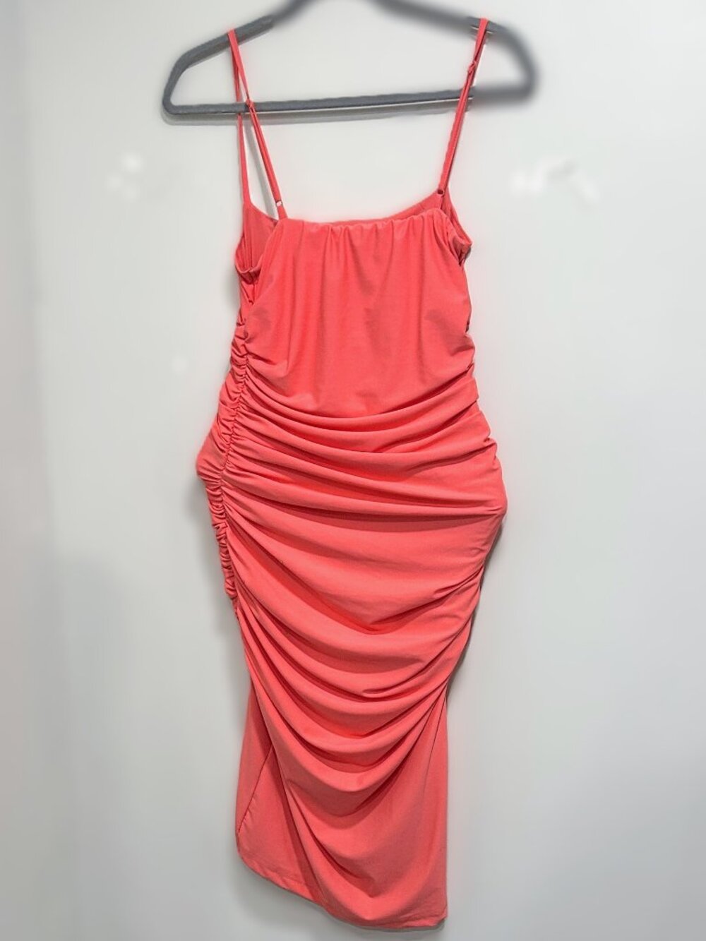 Fashion Nova Brit Ruched Midi Dress Coral Size M